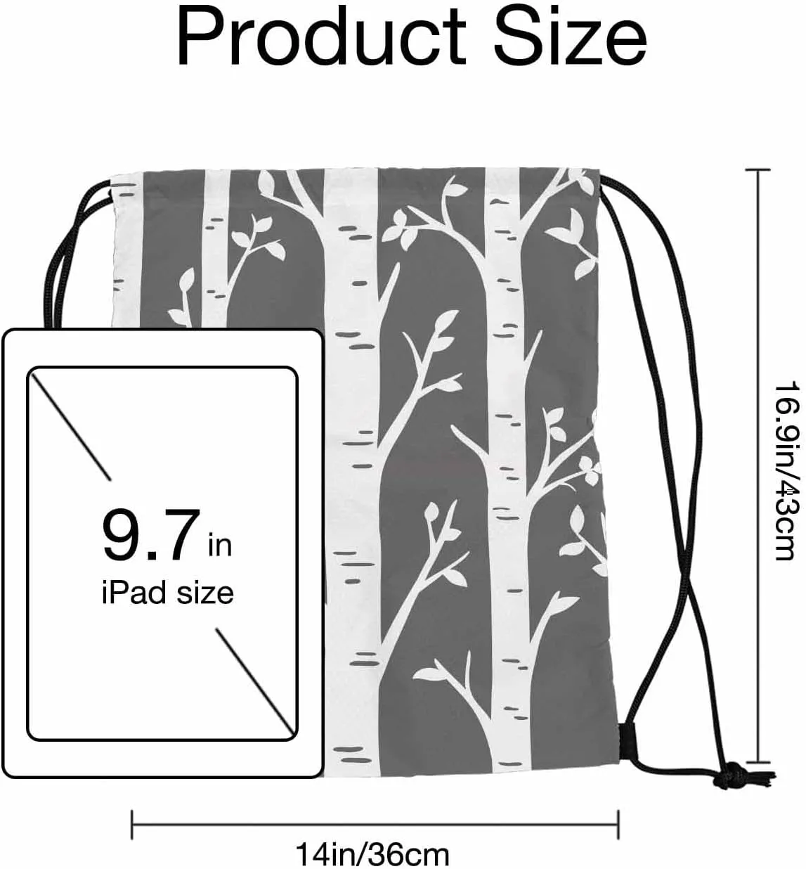 Drawstring Bags Birch Grove Straight Trunks Branch Simple Design Grey White Sport Gym Sack Drawstring Bag String Bag Yoga Bag 14x16.9 Inch