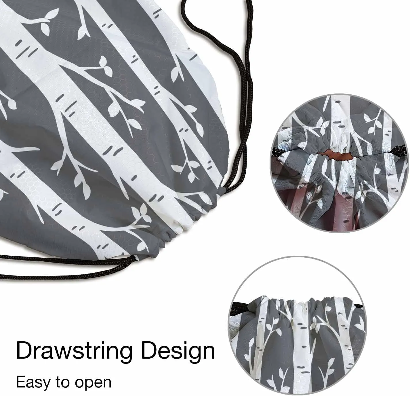 Drawstring Bags Birch Grove Straight Trunks Branch Simple Design Grey White Sport Gym Sack Drawstring Bag String Bag Yoga Bag 14x16.9 Inch