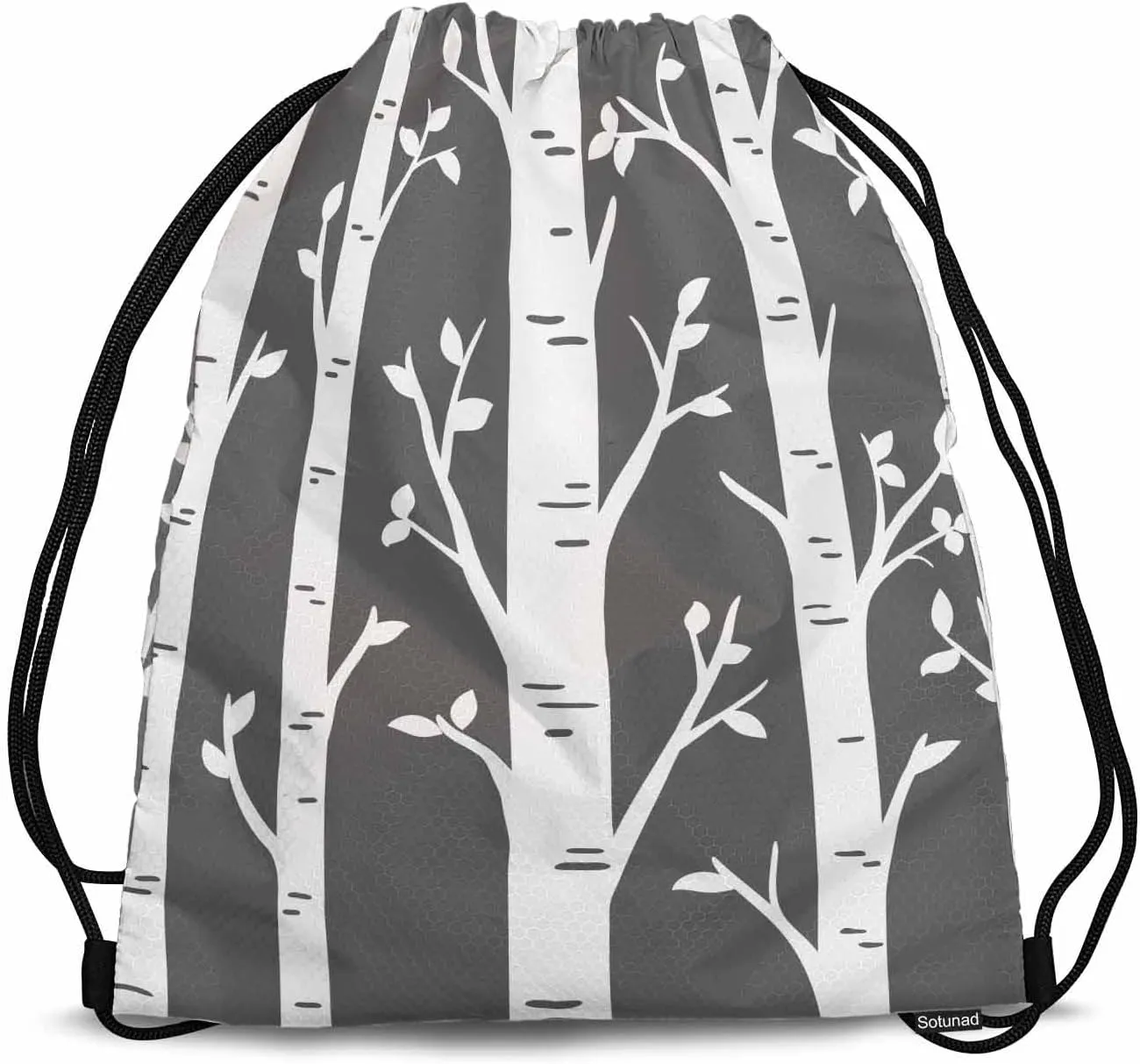 Drawstring Bags Birch Grove Straight Trunks Branch Simple Design Grey White Sport Gym Sack Drawstring Bag String Bag Yoga Bag 14x16.9 Inch