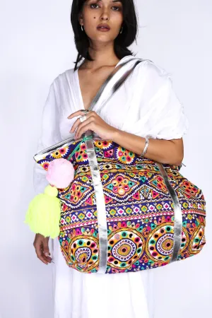 EMBROIDERED TOTE BAG HORTENZIA