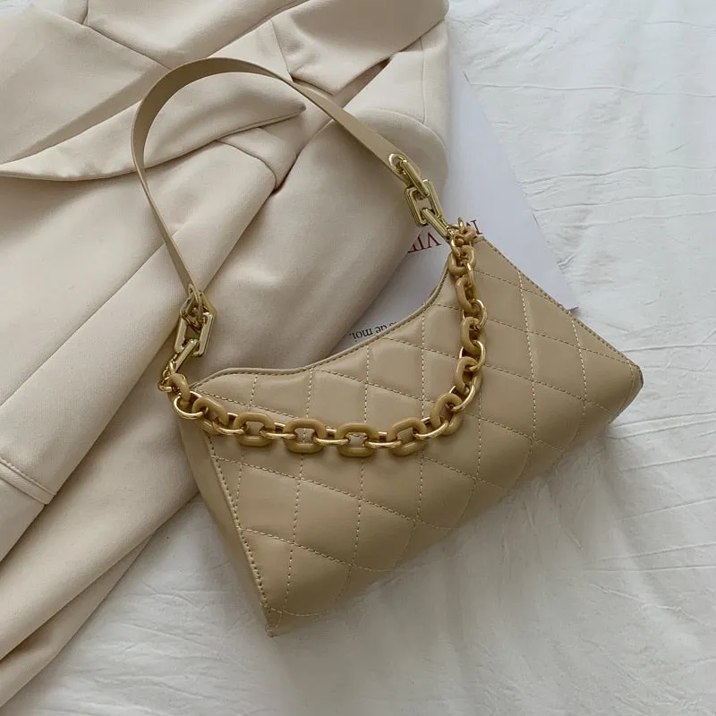 Fashion Women Underarm Baguette bags PU Leather Shoulder Bags Ladies Chain Designer Luxury Handbag Female Travel Purse Tote