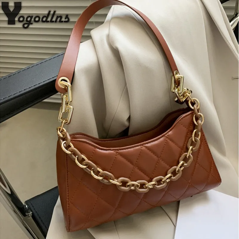 Fashion Women Underarm Baguette bags PU Leather Shoulder Bags Ladies Chain Designer Luxury Handbag Female Travel Purse Tote