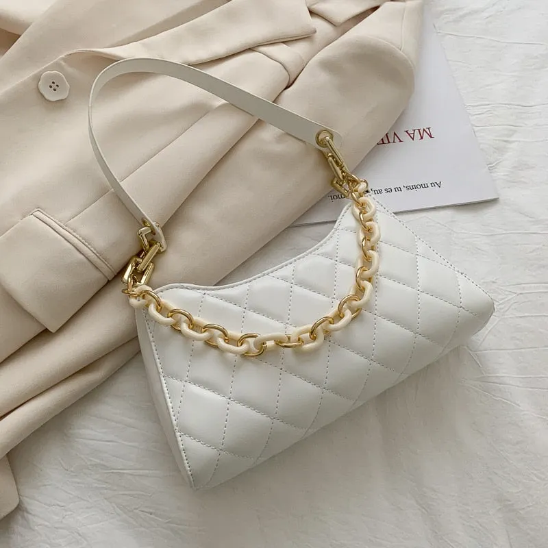 Fashion Women Underarm Baguette bags PU Leather Shoulder Bags Ladies Chain Designer Luxury Handbag Female Travel Purse Tote