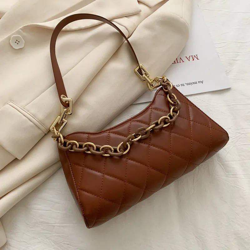 Fashion Women Underarm Baguette bags PU Leather Shoulder Bags Ladies Chain Designer Luxury Handbag Female Travel Purse Tote