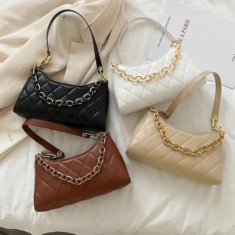Fashion Women Underarm Baguette bags PU Leather Shoulder Bags Ladies Chain Designer Luxury Handbag Female Travel Purse Tote