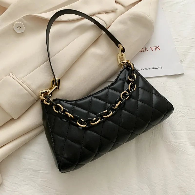 Fashion Women Underarm Baguette bags PU Leather Shoulder Bags Ladies Chain Designer Luxury Handbag Female Travel Purse Tote