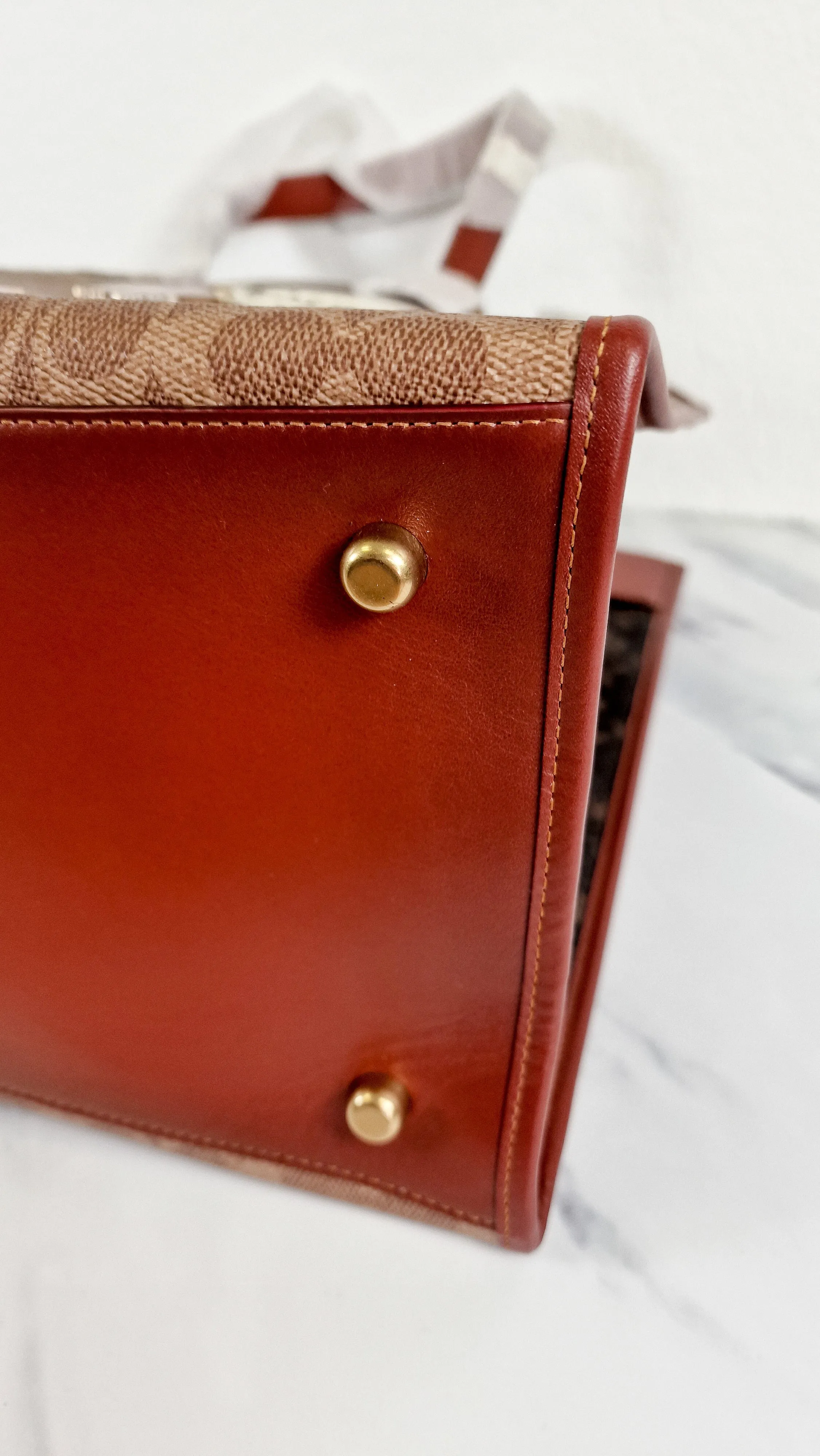 Field Tote 40 in Signature Canvas with Souvenir Patches and Pins Empire State Rexy - Tan Rust Saddle Brown Shoulder Bag Crossbody - Coach C0768