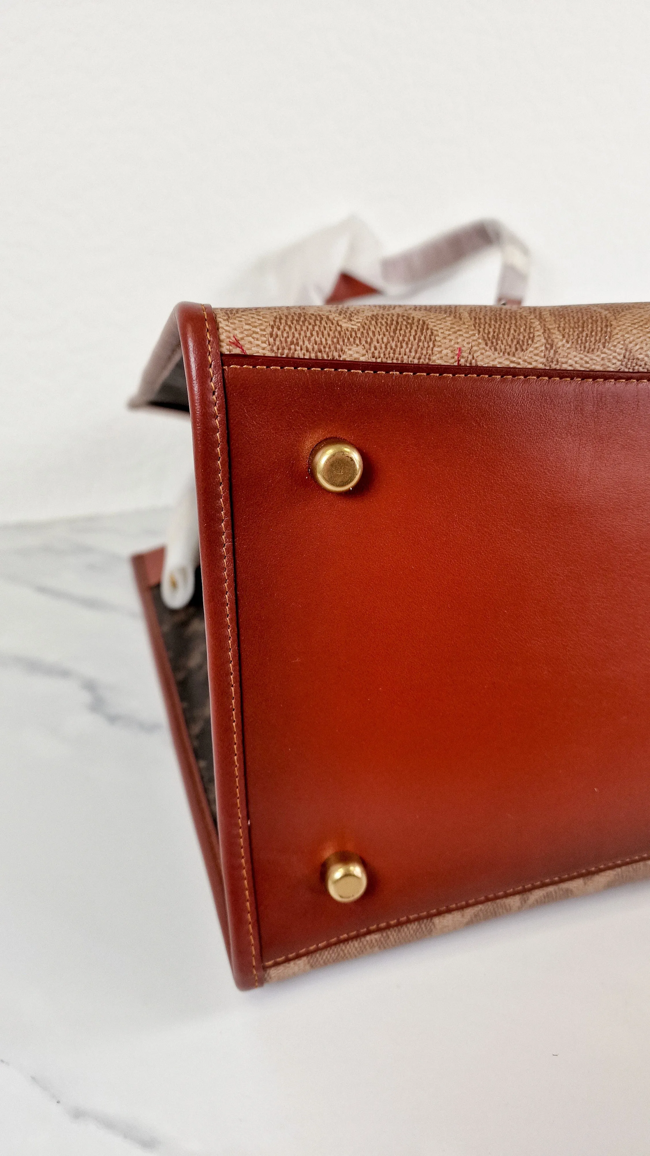 Field Tote 40 in Signature Canvas with Souvenir Patches and Pins Empire State Rexy - Tan Rust Saddle Brown Shoulder Bag Crossbody - Coach C0768
