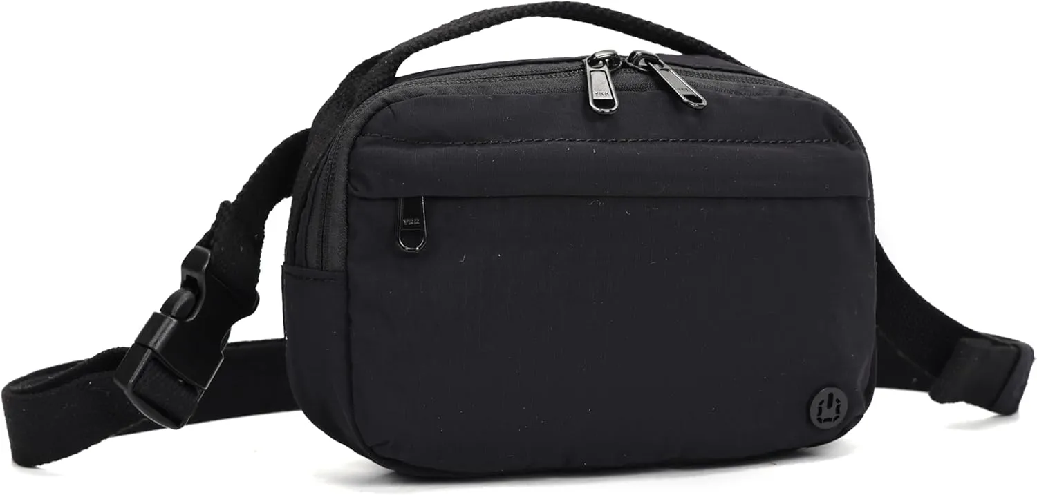 Funny Pack Belt Bag Small Crossbody Unisex for Workout Running Hiking Travel Gift Water Resistant Durable Soft Material multifunctional (Black)