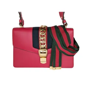 Gucci Calfskin Small Sylvie Chain Shoulder Bag Hibiscus Red