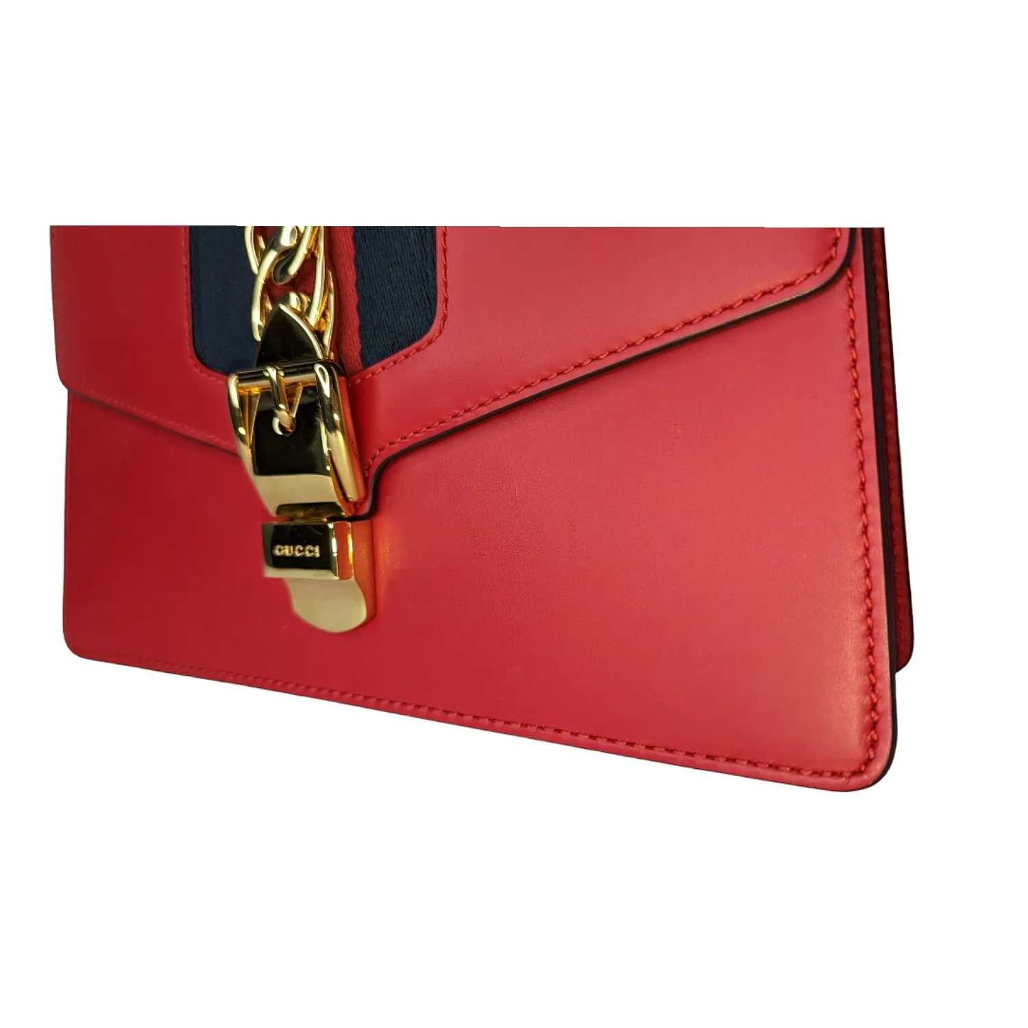 Gucci Calfskin Small Sylvie Chain Shoulder Bag Hibiscus Red