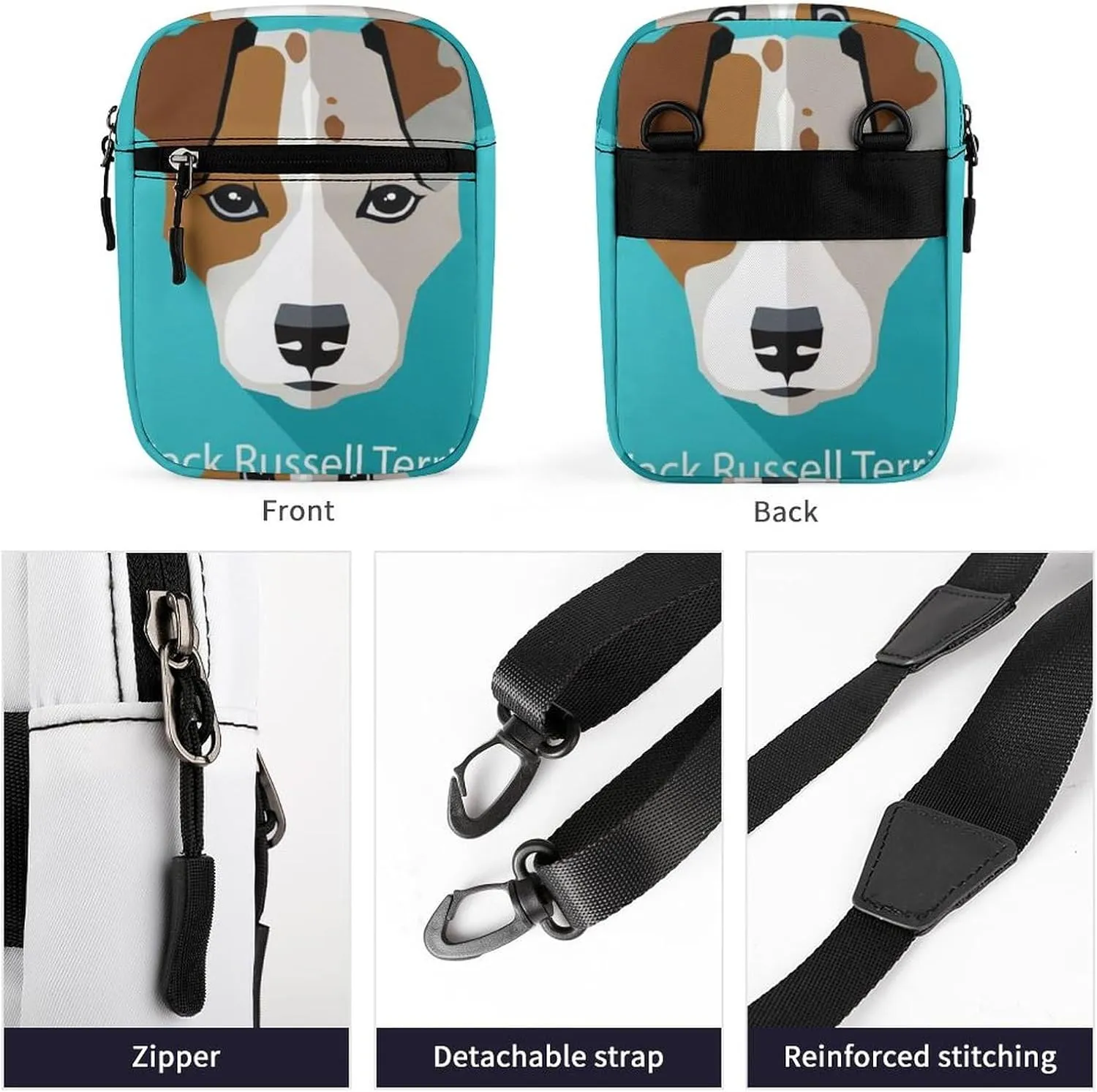 Jack Russell Terrier Dog On Turquoise Adjustable Fanny Waist Pack Pouch, Waterproof Crossbody Runners Bag Wallet for Gym Hiking Fitness Women Men 6.1 x 2.2 x 7.9 inch