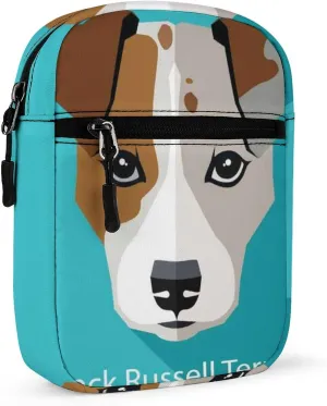 Jack Russell Terrier Dog On Turquoise Adjustable Fanny Waist Pack Pouch, Waterproof Crossbody Runners Bag Wallet for Gym Hiking Fitness Women Men 6.1 x 2.2 x 7.9 inch