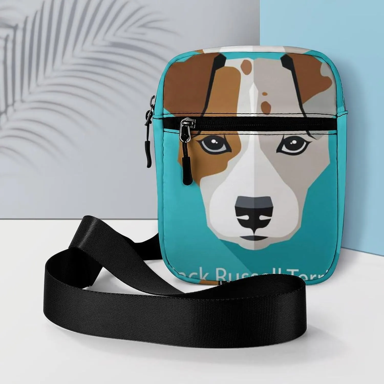 Jack Russell Terrier Dog On Turquoise Adjustable Fanny Waist Pack Pouch, Waterproof Crossbody Runners Bag Wallet for Gym Hiking Fitness Women Men 6.1 x 2.2 x 7.9 inch