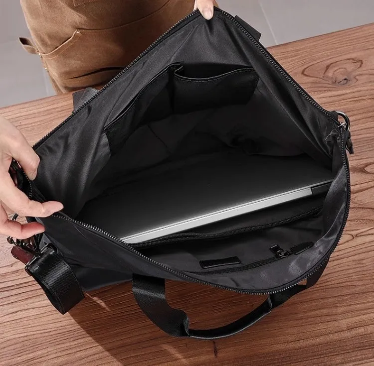Leather Nylon Tote Bag for Men Nylon Crossbody Bag Mens Nylon Shoulder Bag Nylon Handbags Shoulder Bag