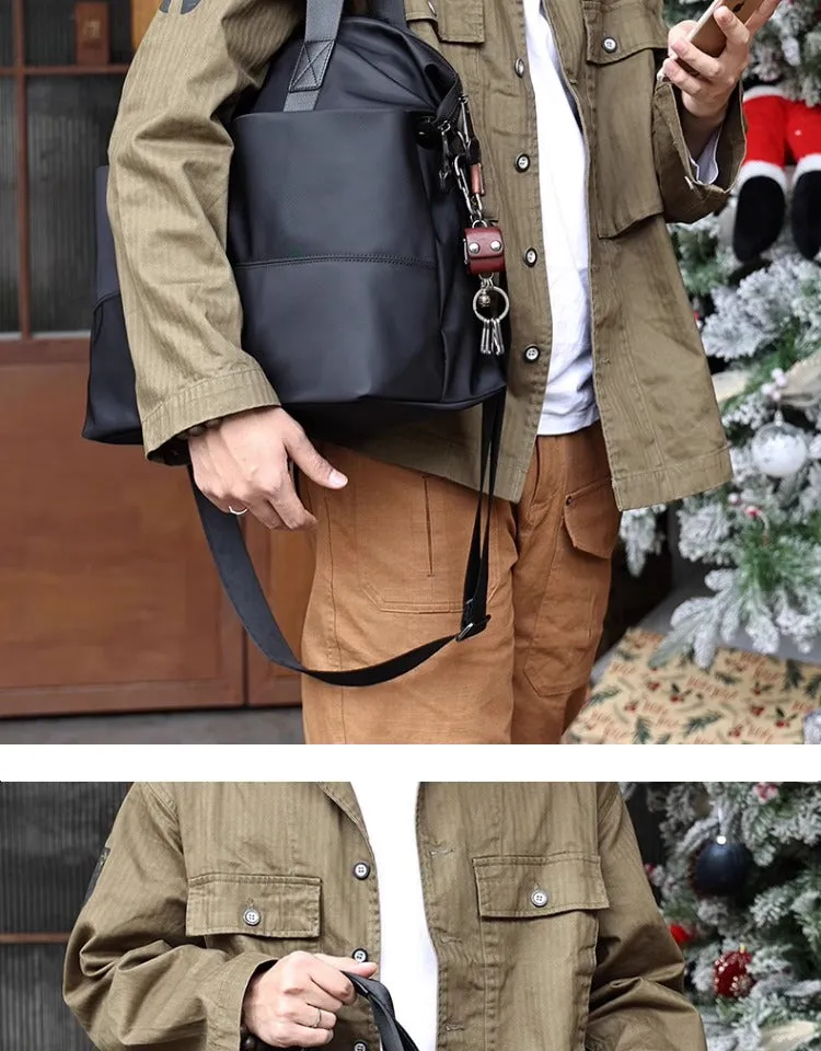 Leather Nylon Tote Bag for Men Nylon Crossbody Bag Mens Nylon Shoulder Bag Nylon Handbags Shoulder Bag