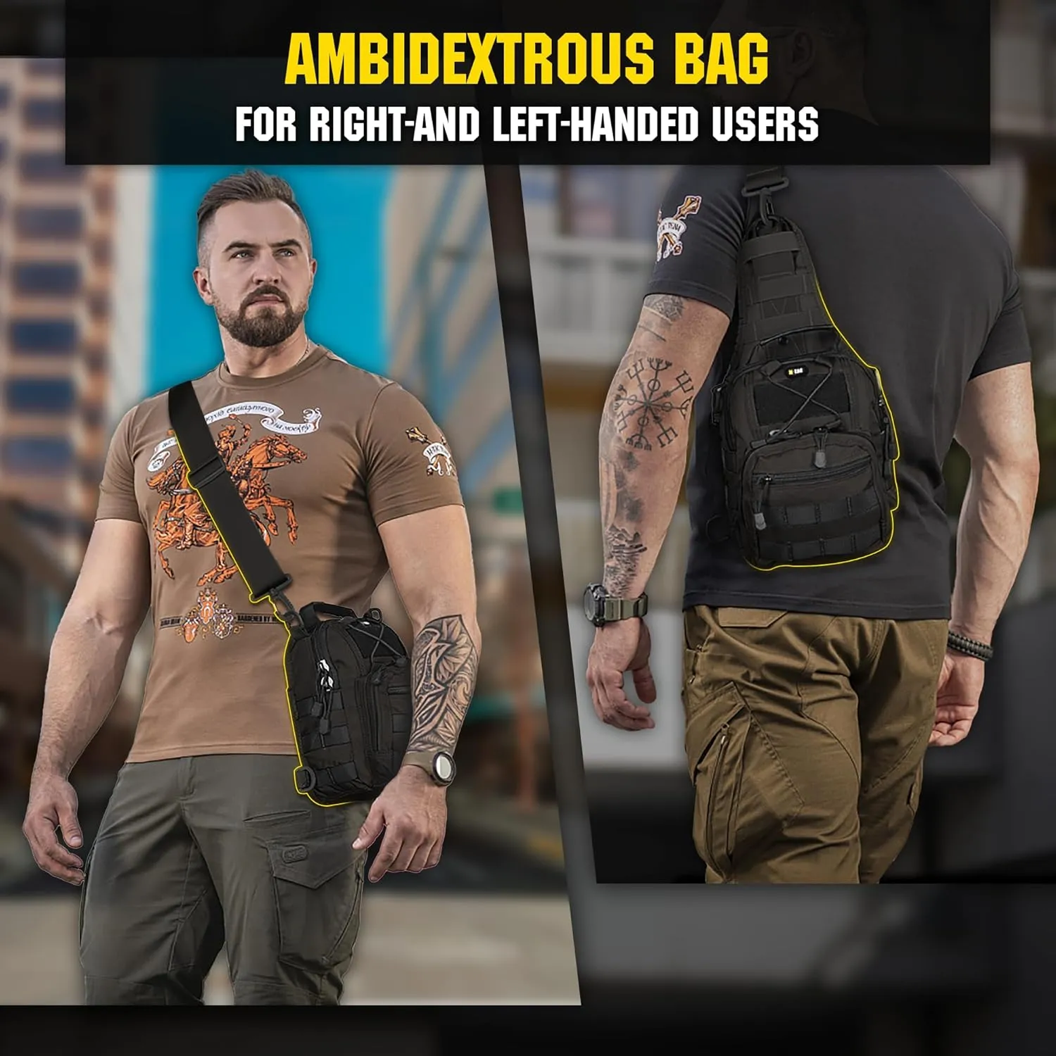M-Tac Tactical Crossbody Black Sling Bag for Men - Military Backpack EDC Chest Bag Pack Travel Sling Shoulder Bag