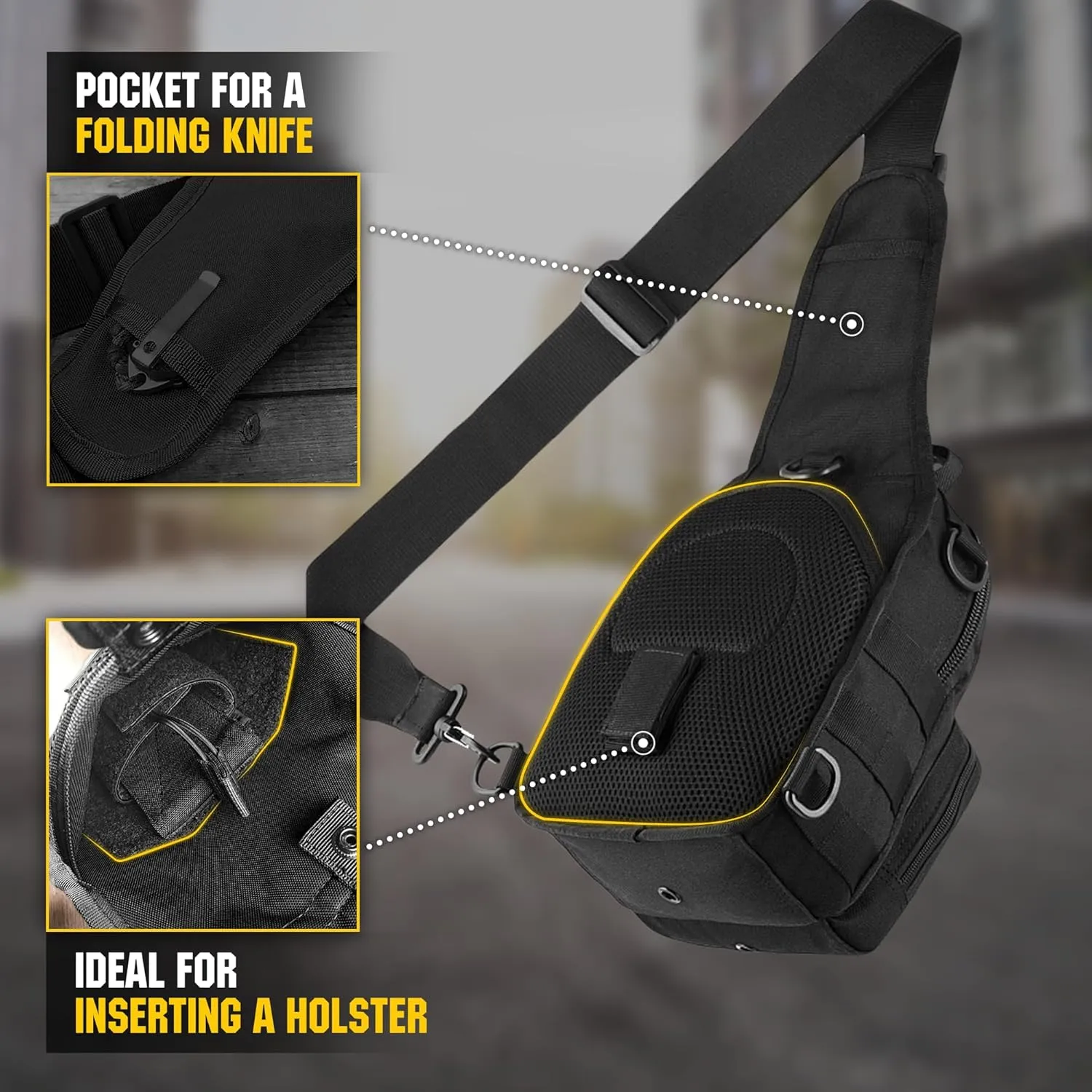 M-Tac Tactical Crossbody Black Sling Bag for Men - Military Backpack EDC Chest Bag Pack Travel Sling Shoulder Bag