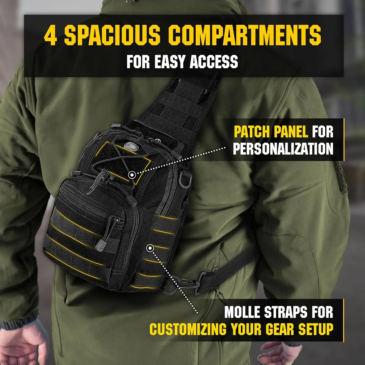 M-Tac Tactical Crossbody Black Sling Bag for Men - Military Backpack EDC Chest Bag Pack Travel Sling Shoulder Bag
