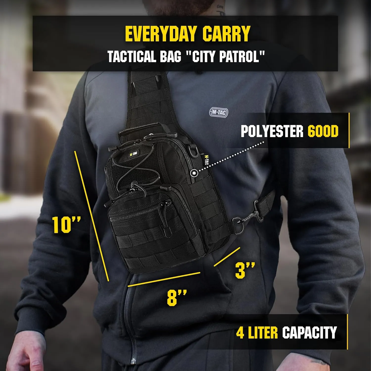 M-Tac Tactical Crossbody Black Sling Bag for Men - Military Backpack EDC Chest Bag Pack Travel Sling Shoulder Bag