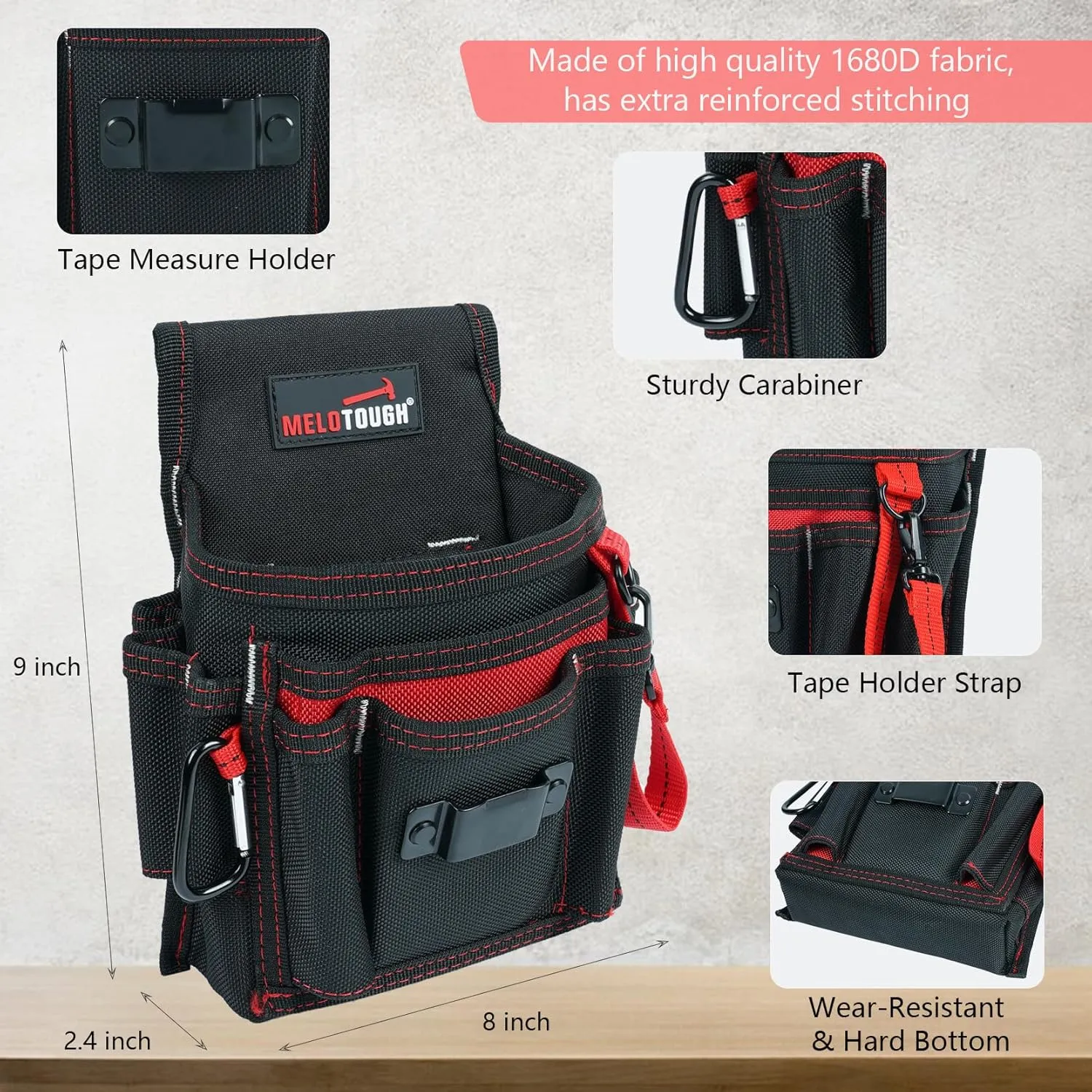 MELOTOUGH Electrician's Small Tool Pouch for Tool Belt Tool Pouch Tool Holster with Multiple Pockets, Construction Pouch Tool Organizer for Tools