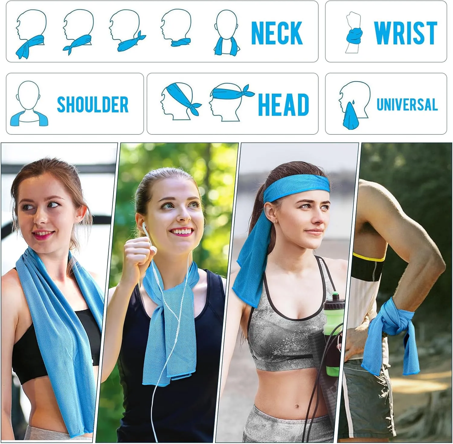MENOLY 10 Pack Cooling Towels, Sweat Cooling Towels for Neck and Face, Microfiber Towel Soft Breathable Towel for Gym, Yoga, Camping, Running, Fitness, Workout & More Activities(32"x12")