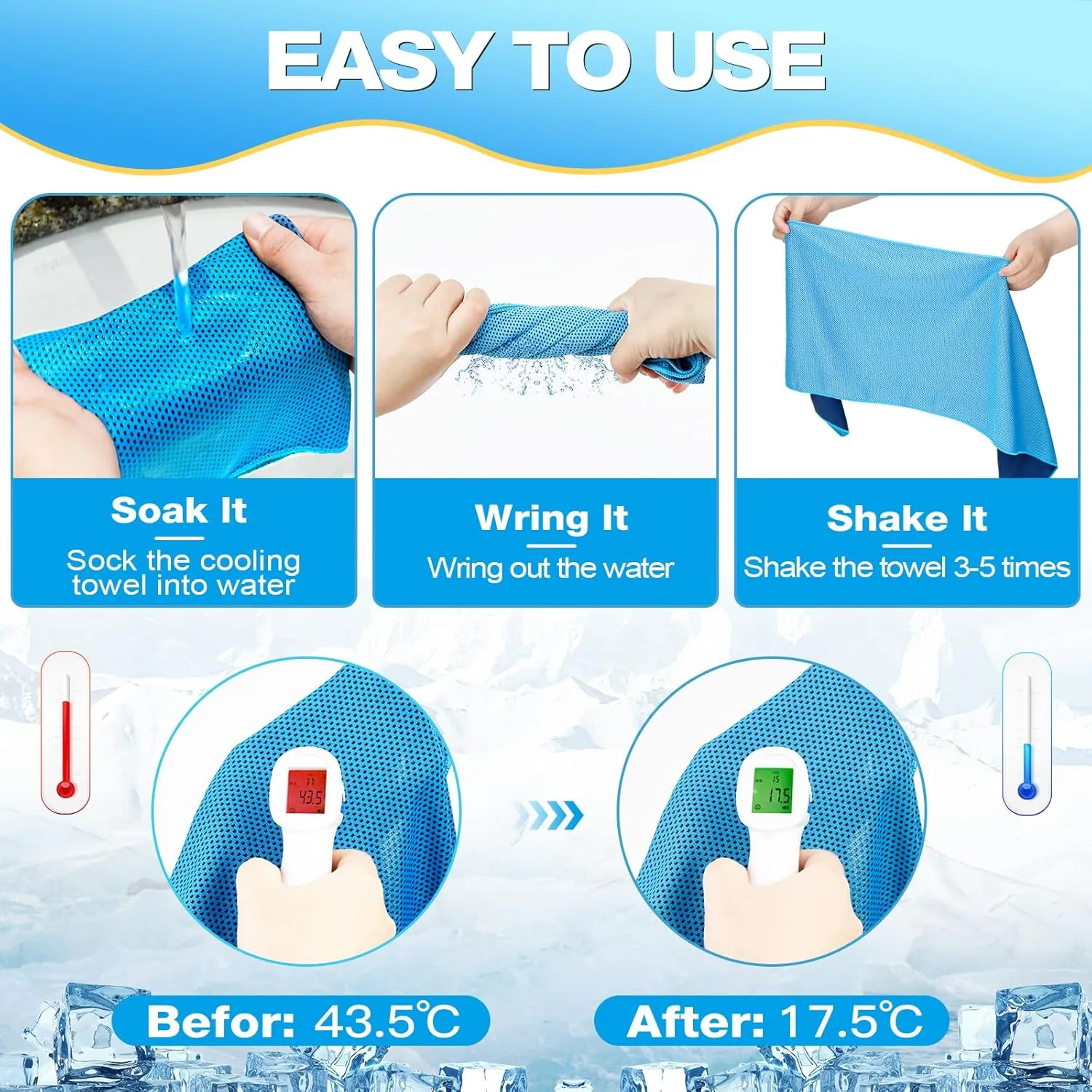 MENOLY 10 Pack Cooling Towels, Sweat Cooling Towels for Neck and Face, Microfiber Towel Soft Breathable Towel for Gym, Yoga, Camping, Running, Fitness, Workout & More Activities(32"x12")