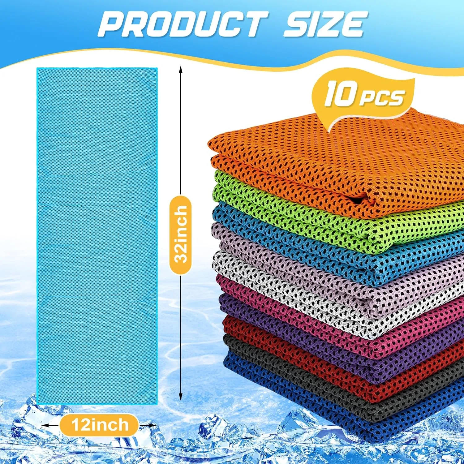 MENOLY 10 Pack Cooling Towels, Sweat Cooling Towels for Neck and Face, Microfiber Towel Soft Breathable Towel for Gym, Yoga, Camping, Running, Fitness, Workout & More Activities(32"x12")