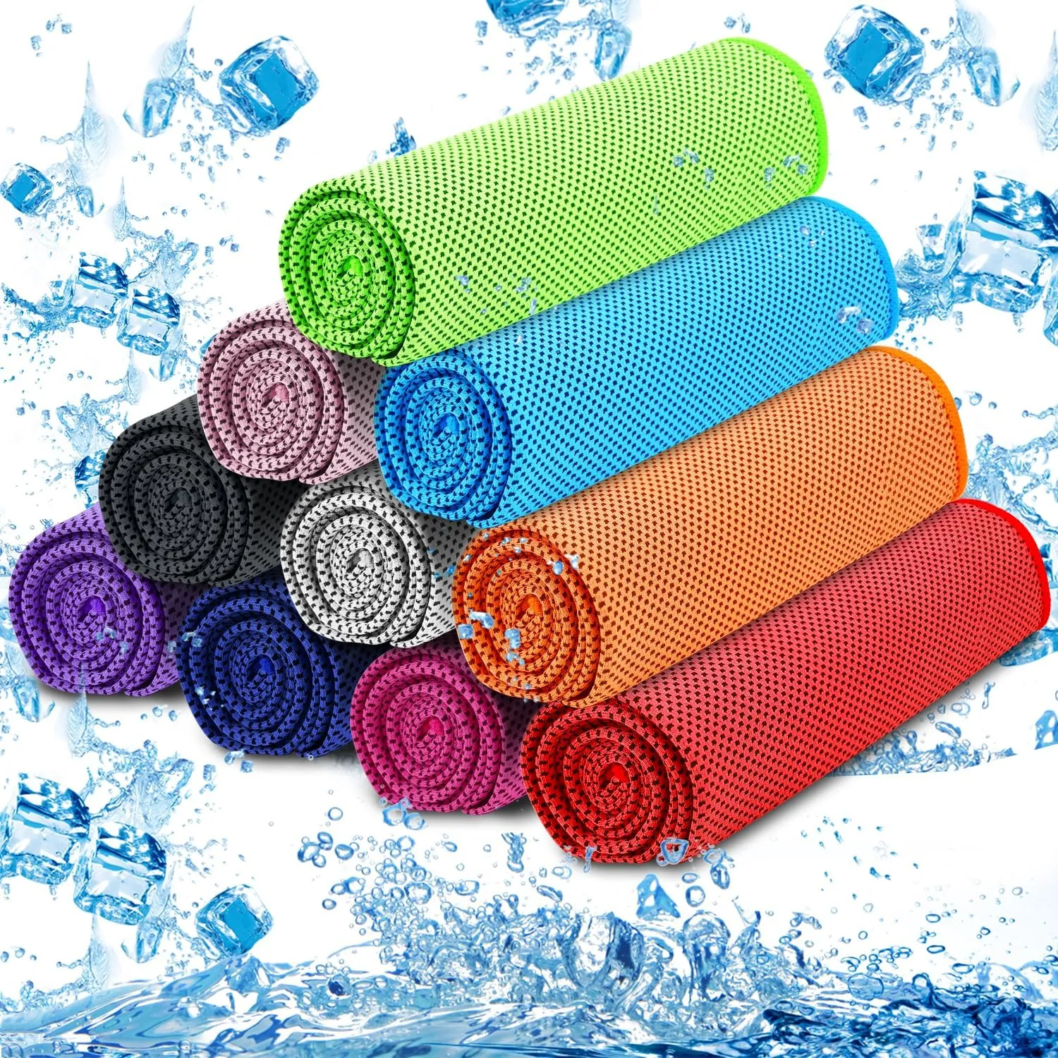 MENOLY 10 Pack Cooling Towels, Sweat Cooling Towels for Neck and Face, Microfiber Towel Soft Breathable Towel for Gym, Yoga, Camping, Running, Fitness, Workout & More Activities(32"x12")