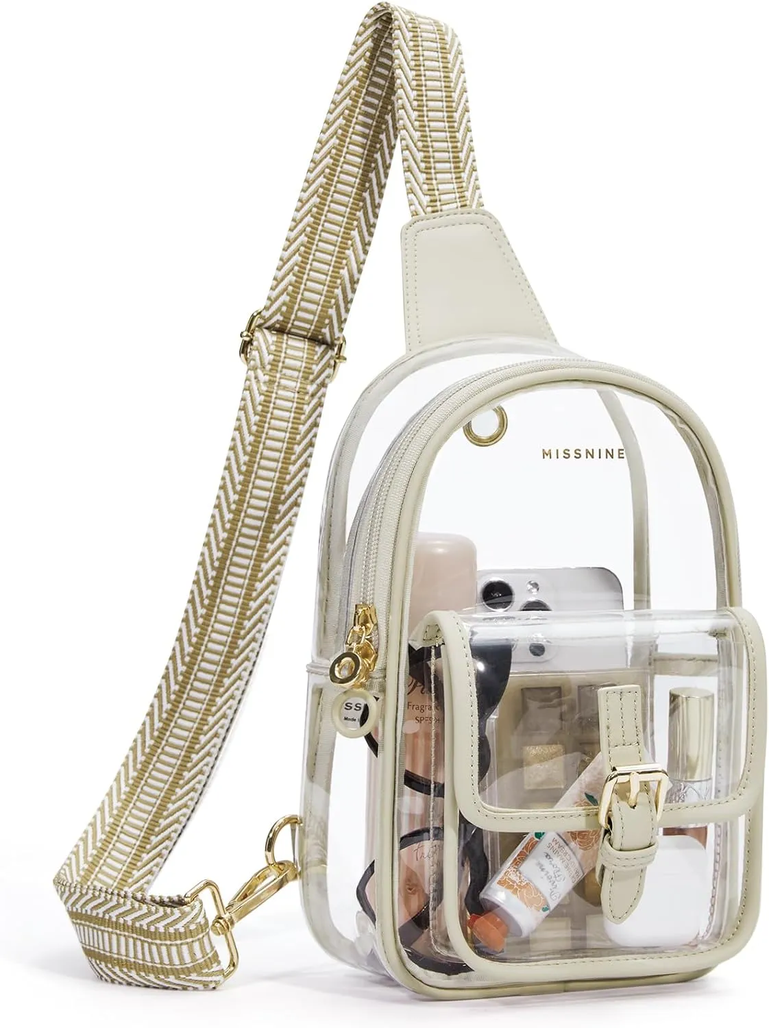 Missnine Clear Bag for Stadium Events Clear Sling Bag Fanny Pack Crossbody Purse for Sport Concert with Side Mesh Pocket