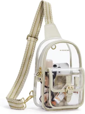 Missnine Clear Bag for Stadium Events Clear Sling Bag Fanny Pack Crossbody Purse for Sport Concert with Side Mesh Pocket