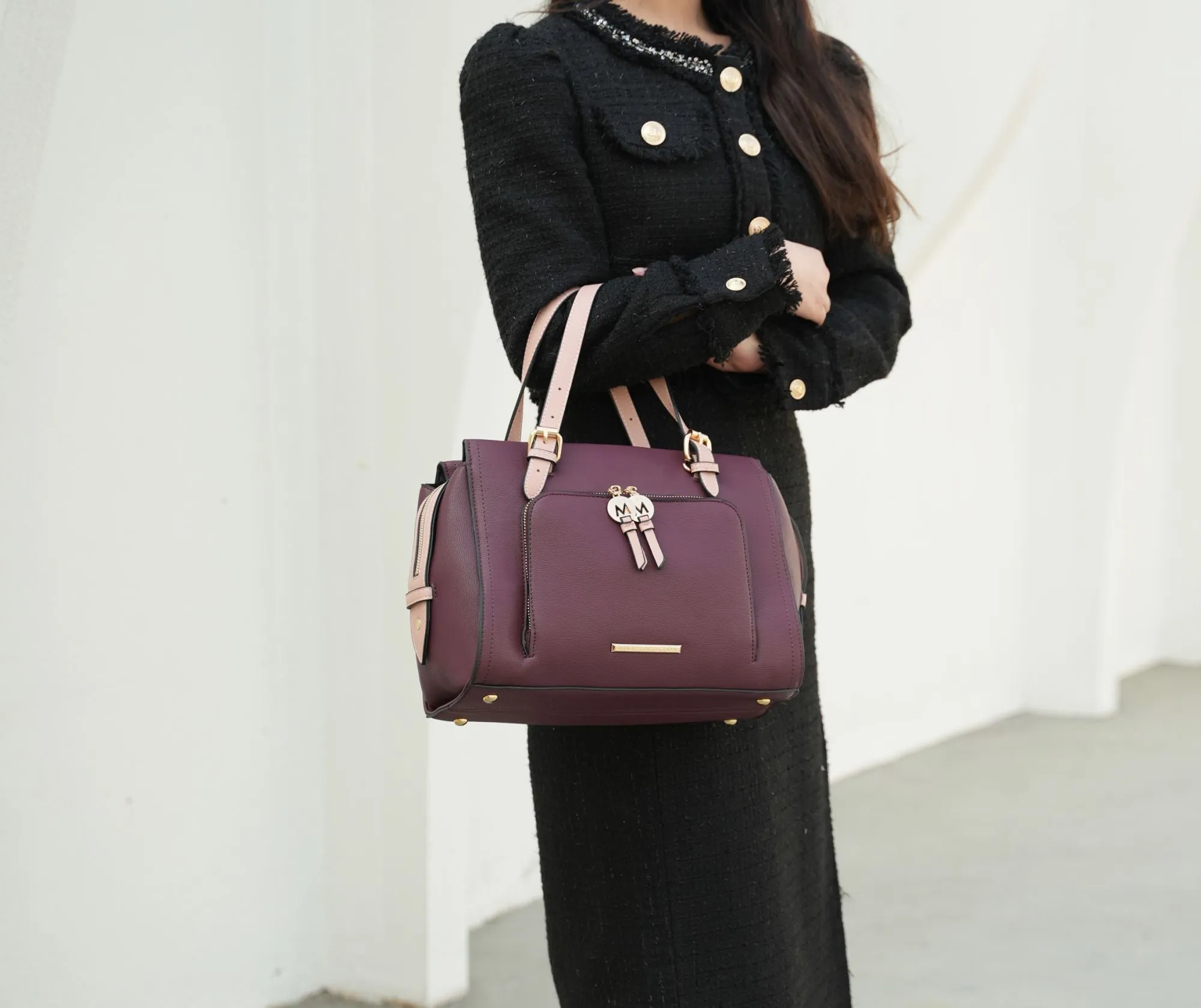 MKF Collection Elise Vegan Leather Color-block Women Satchel Bag by Mia K