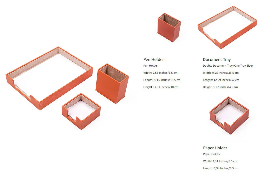 MOOG Leather Desk Set-3 Accessories-Single Document Tray - Orange - 3 PCS