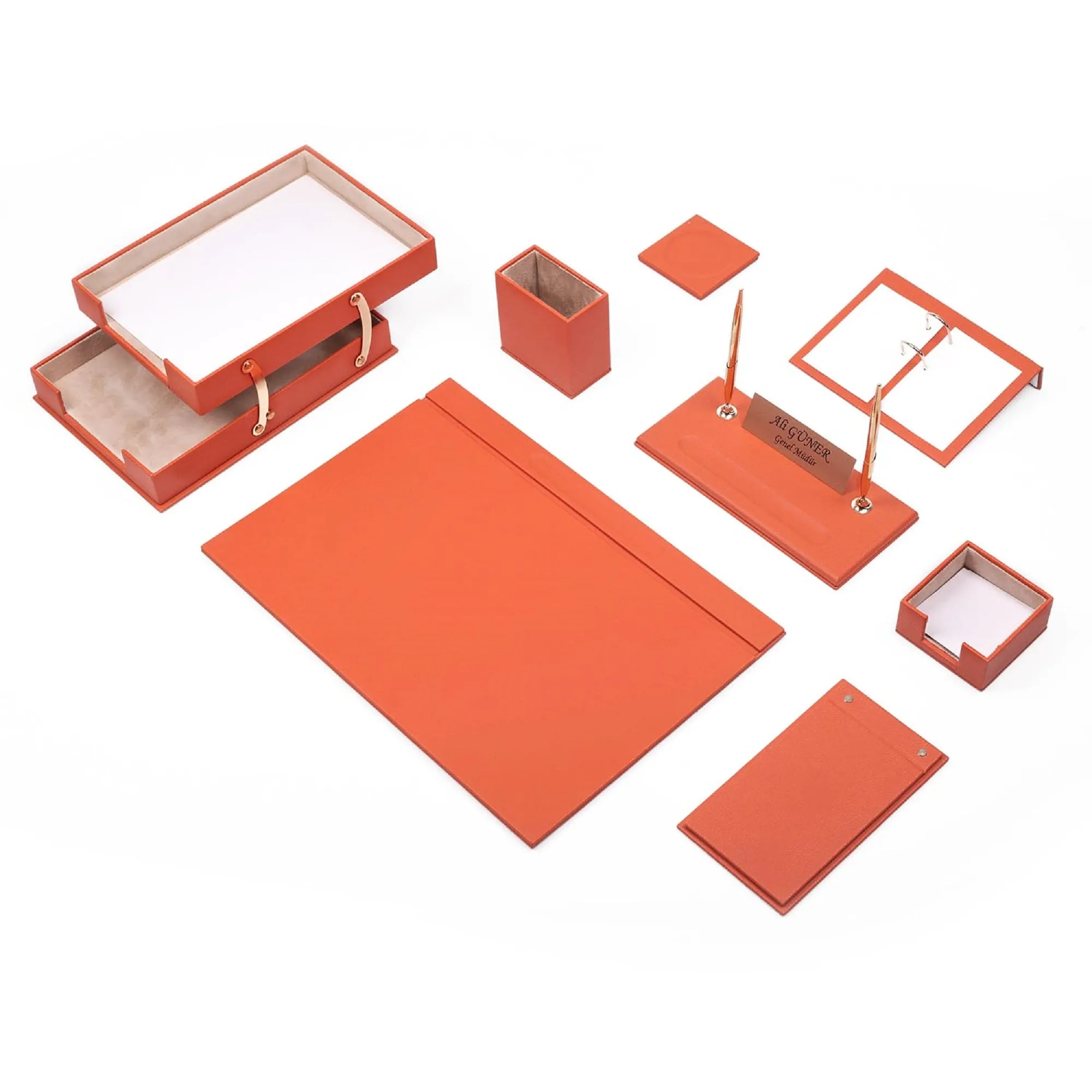 MOOG Leather Desk Set - Double Document Tray- Brown - 10 PCS