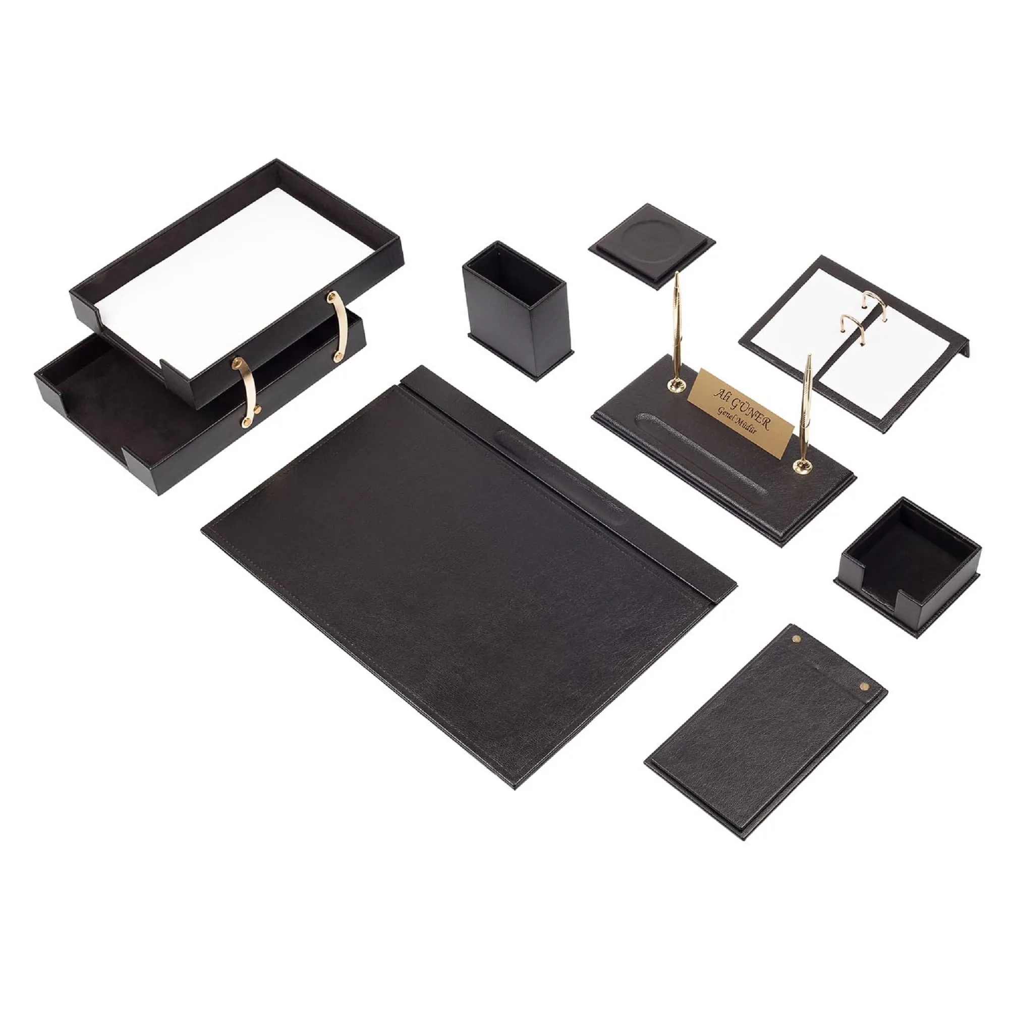 MOOG Leather Desk Set - Double Document Tray- Brown - 10 PCS