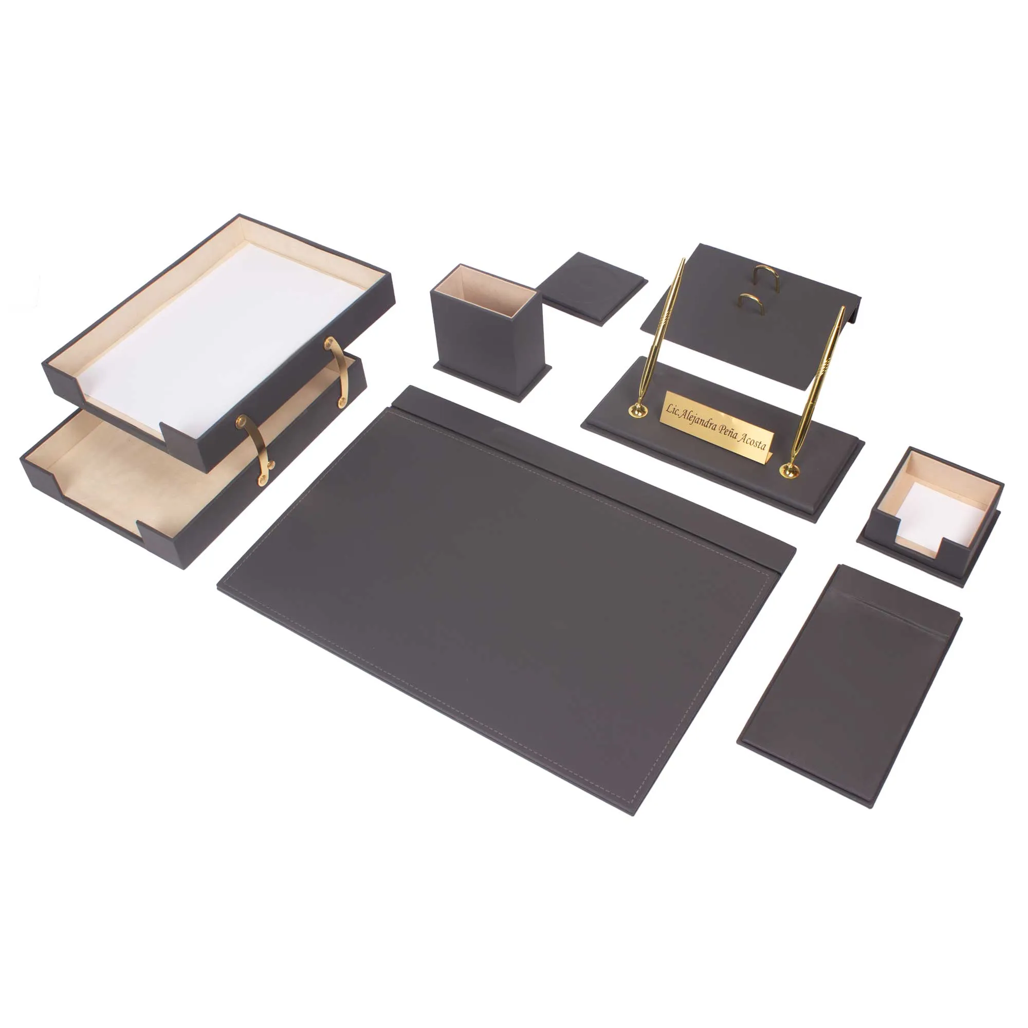 MOOG Leather Desk Set - Double Document Tray- Brown - 10 PCS