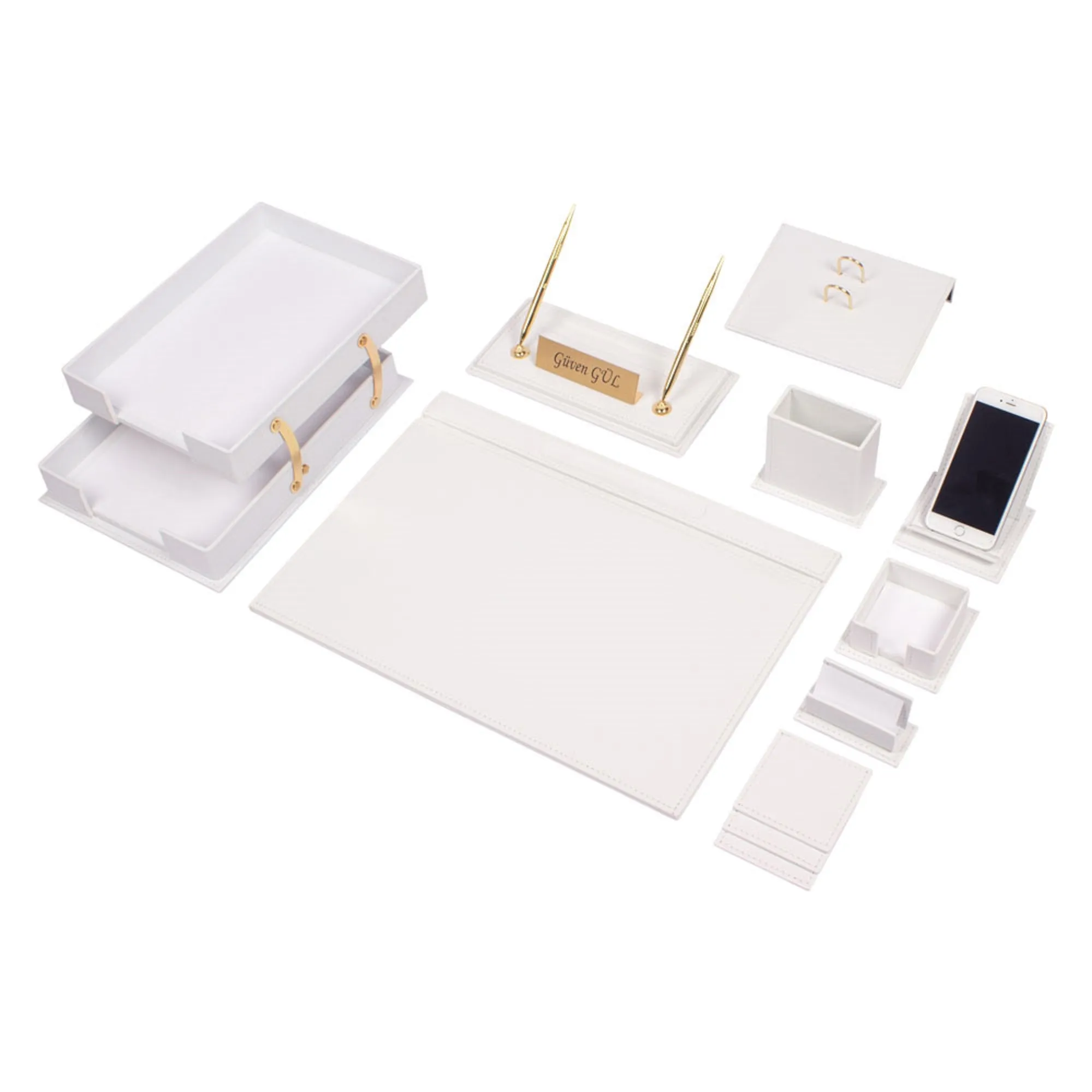 MOOG Luxury Desk Set - Double Document Tray- Brown - 13 PCS