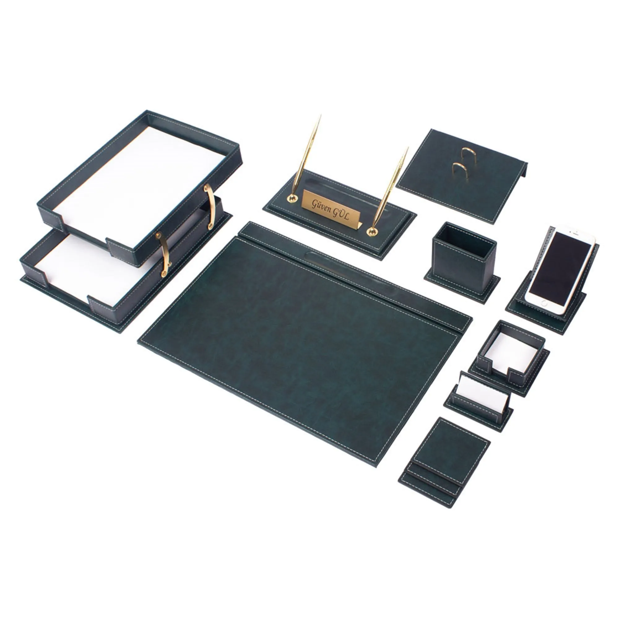MOOG Luxury Desk Set - Double Document Tray- Brown - 13 PCS