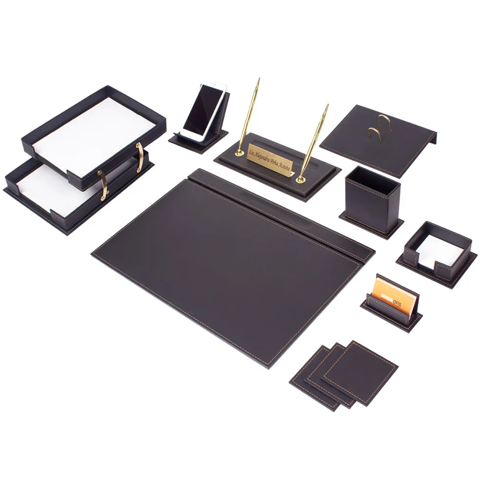 MOOG Luxury Desk Set - Double Document Tray- Brown - 13 PCS