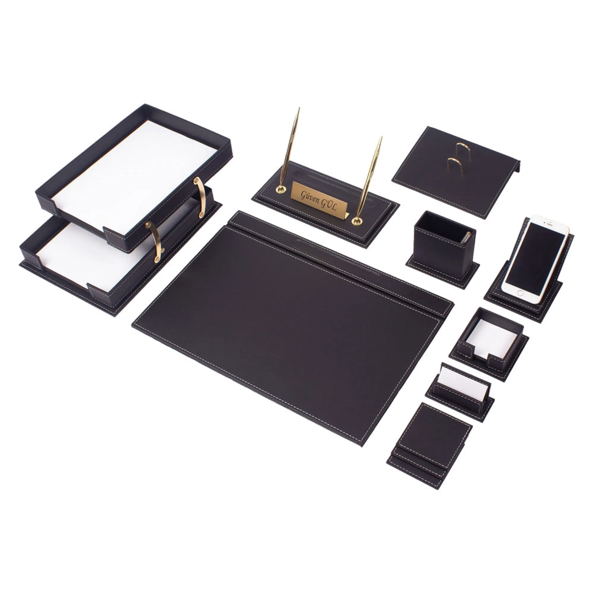 MOOG Luxury Desk Set - Double Document Tray- Brown - 13 PCS