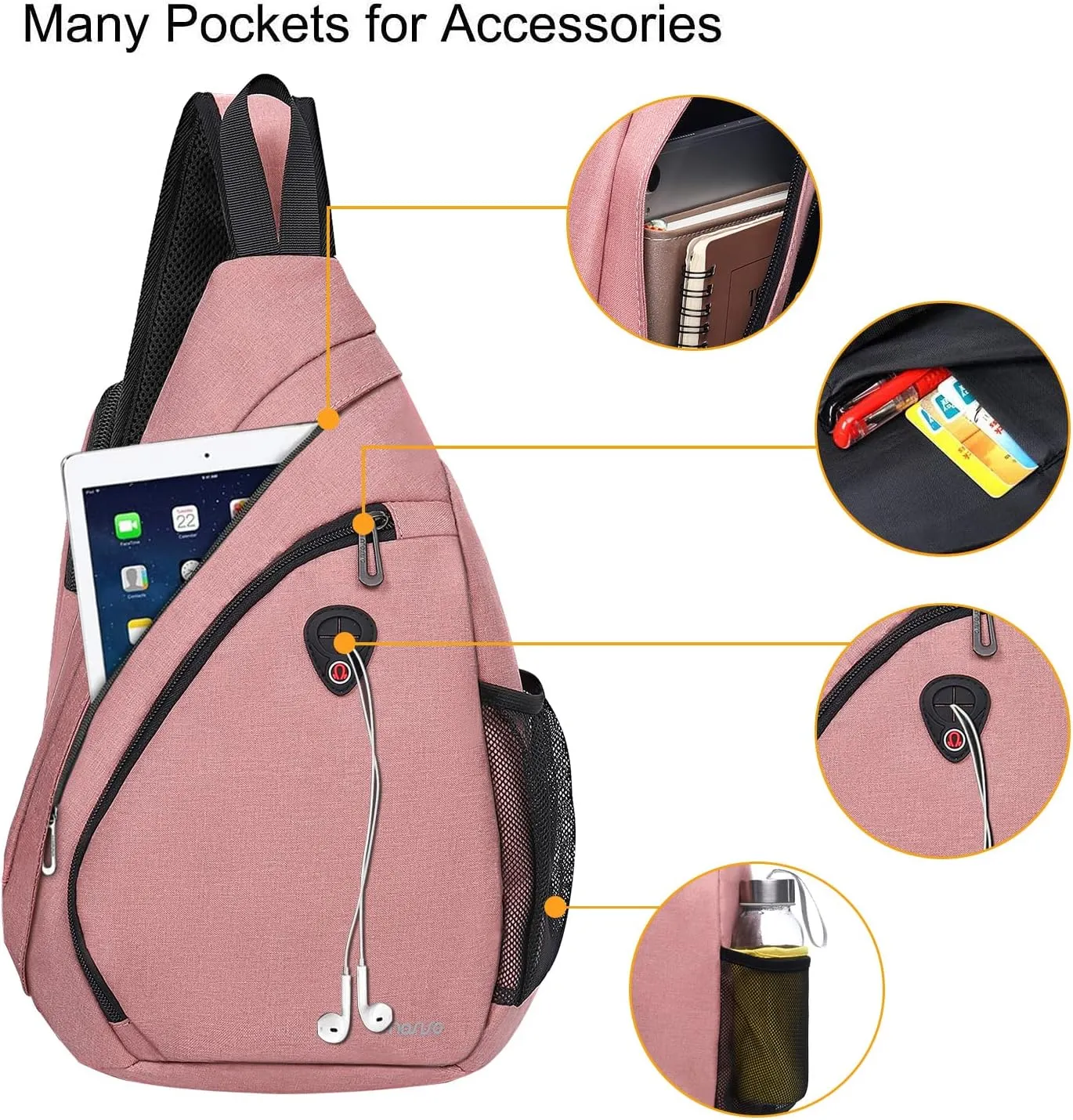 MOSISO Sling Hiking Backpack,Travel Daypack Fan-shaped Rope Crossbody Shoulder Bag