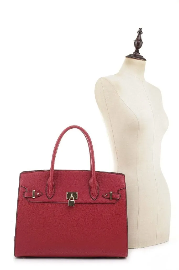 MS1309DS Structured Lock Charm Handbag w/ Matching Wallet