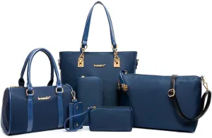 Nylon 6 PCS Women Shoulder Bag Top-Handle Handbag Tote Purse Wallet Key Case Set