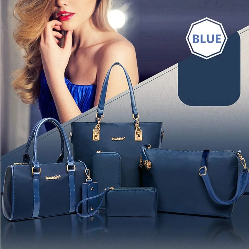 Nylon 6 PCS Women Shoulder Bag Top-Handle Handbag Tote Purse Wallet Key Case Set