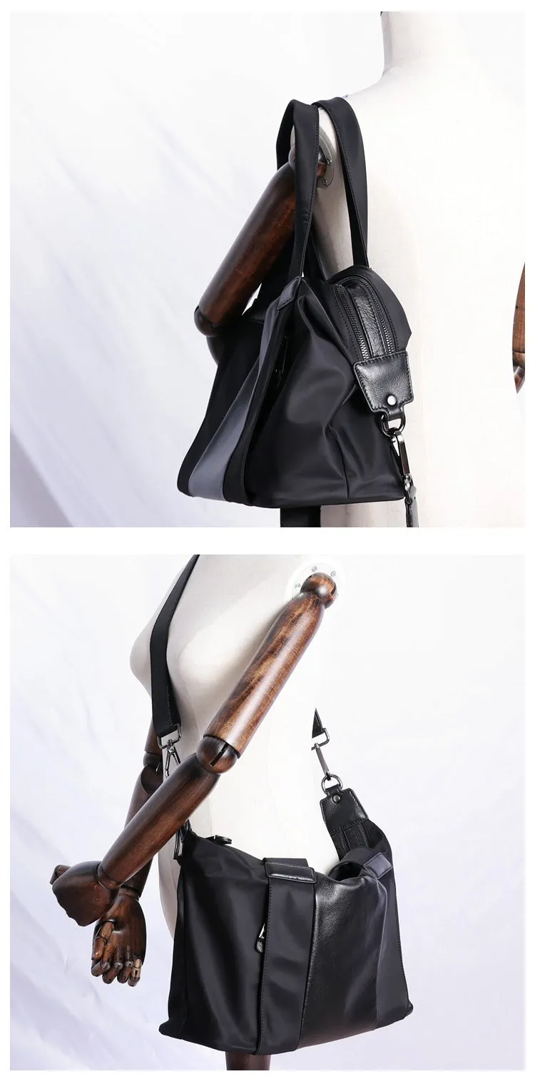 Nylon Crossbody Bag Black Leather Handbag Nylon Shoulder Bag Crossbody Nylon Bag