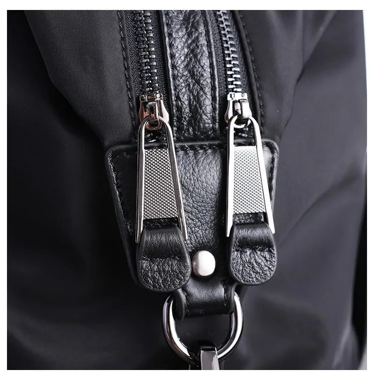 Nylon Crossbody Bag Black Leather Handbag Nylon Shoulder Bag Crossbody Nylon Bag