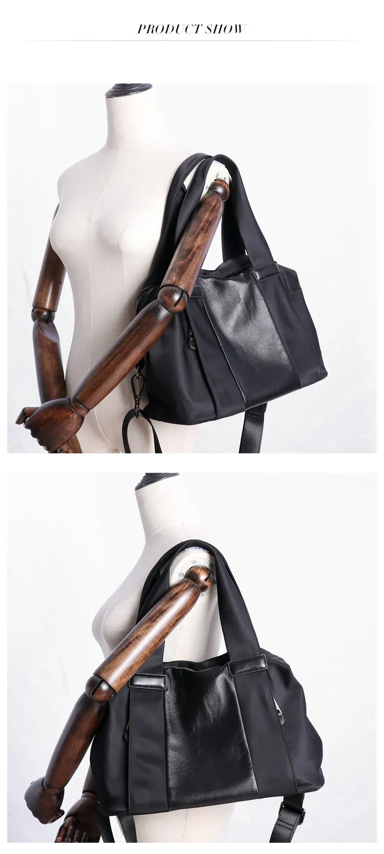 Nylon Crossbody Bag Black Leather Handbag Nylon Shoulder Bag Crossbody Nylon Bag
