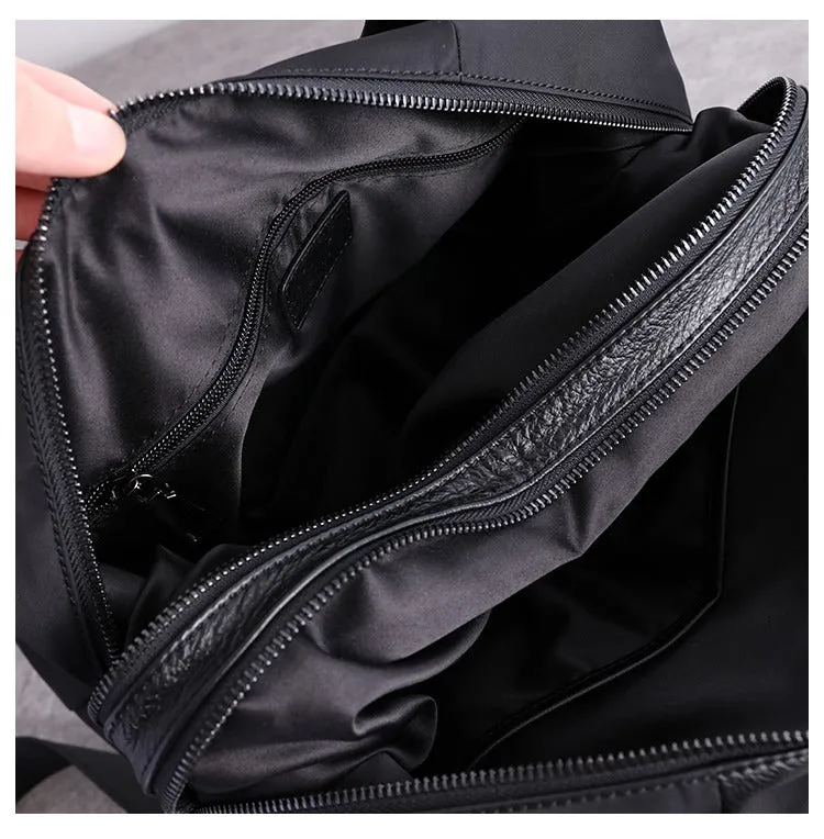 Nylon Crossbody Bag Black Leather Handbag Nylon Shoulder Bag Crossbody Nylon Bag