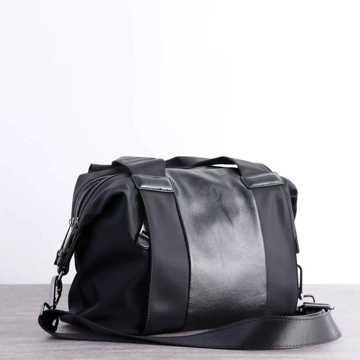 Nylon Crossbody Bag Black Leather Handbag Nylon Shoulder Bag Crossbody Nylon Bag