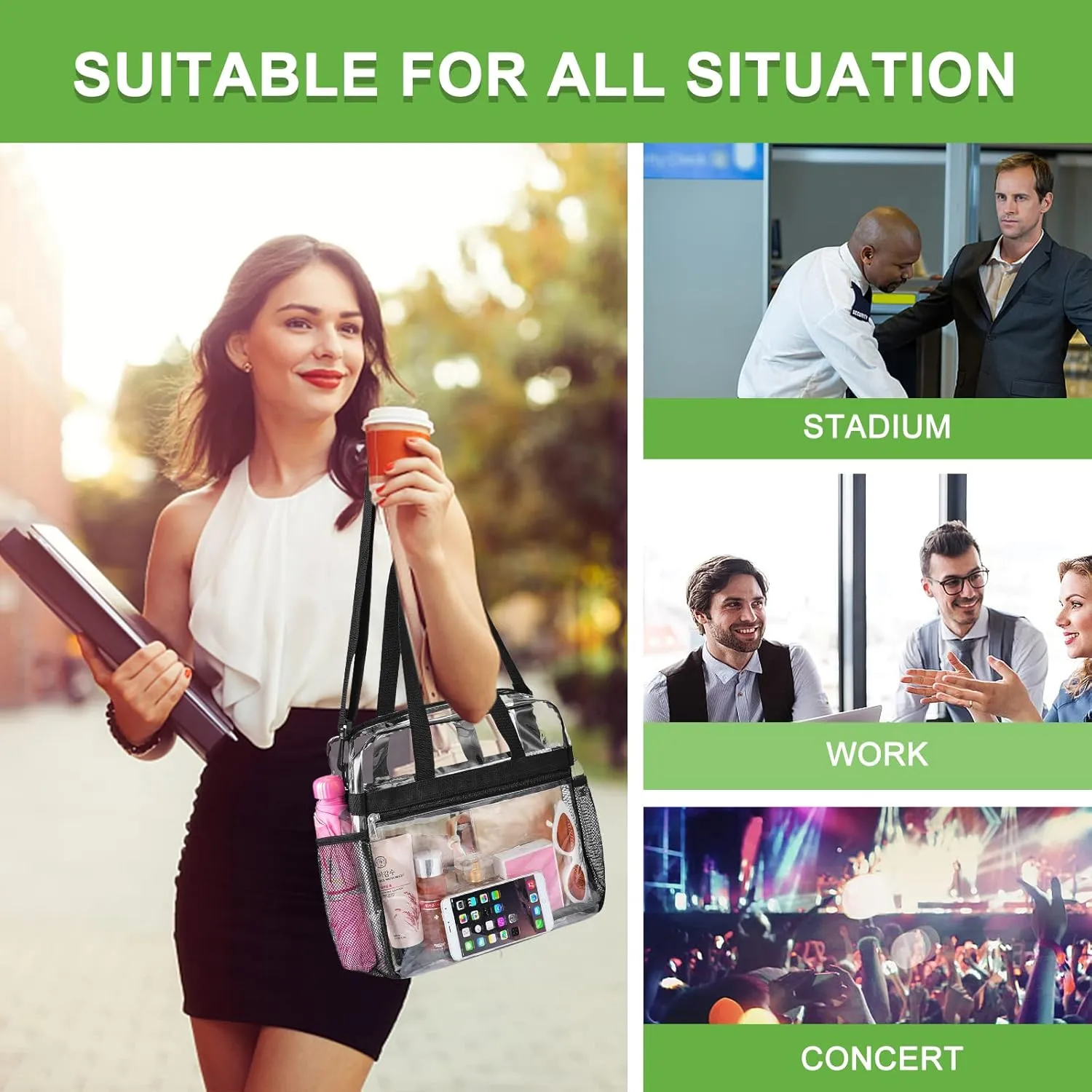 Oraben Clear Tote Bag Clear Bag Stadium Approved 12x6x12 Stadium Bag for Work, Sports Games,Gym